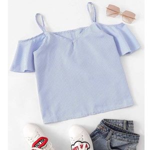 Pinstripe Cold Shoulder Top